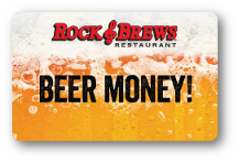 rock and brews logo, 'Beer Money' over beer with white foam at top