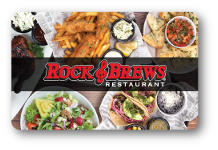 rock and brews logo over table covered in food